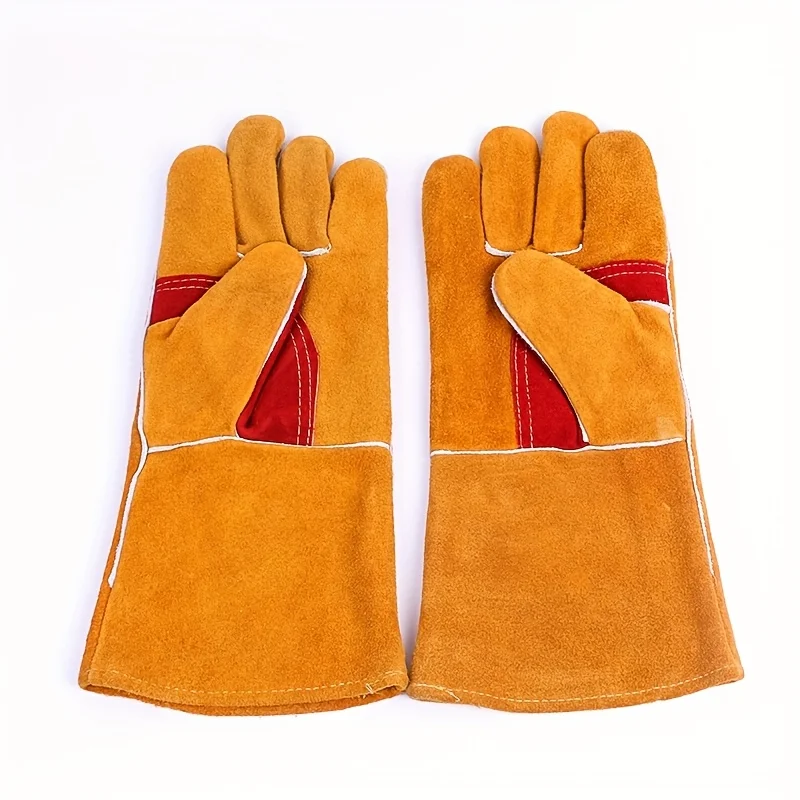 

Welding Gloves Cowhide Leather, Heat Resistant & Lined Work Gloves for Soldering, Anti-Scald Durable Labor Protection