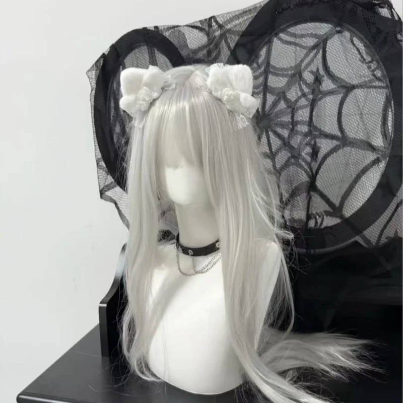 1 par original caseiro kawaii gato grampo de cabelo gótico macio menina y2k branco anjo gato orelha subcultura pelúcia grampo de cabelo