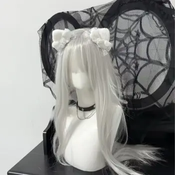 1對原始自製可愛貓咪髮夾哥德軟妹Y2K白色天使貓耳亞文化毛絨髮夾 8 最佳銷售 白色貓耳朵 - №4