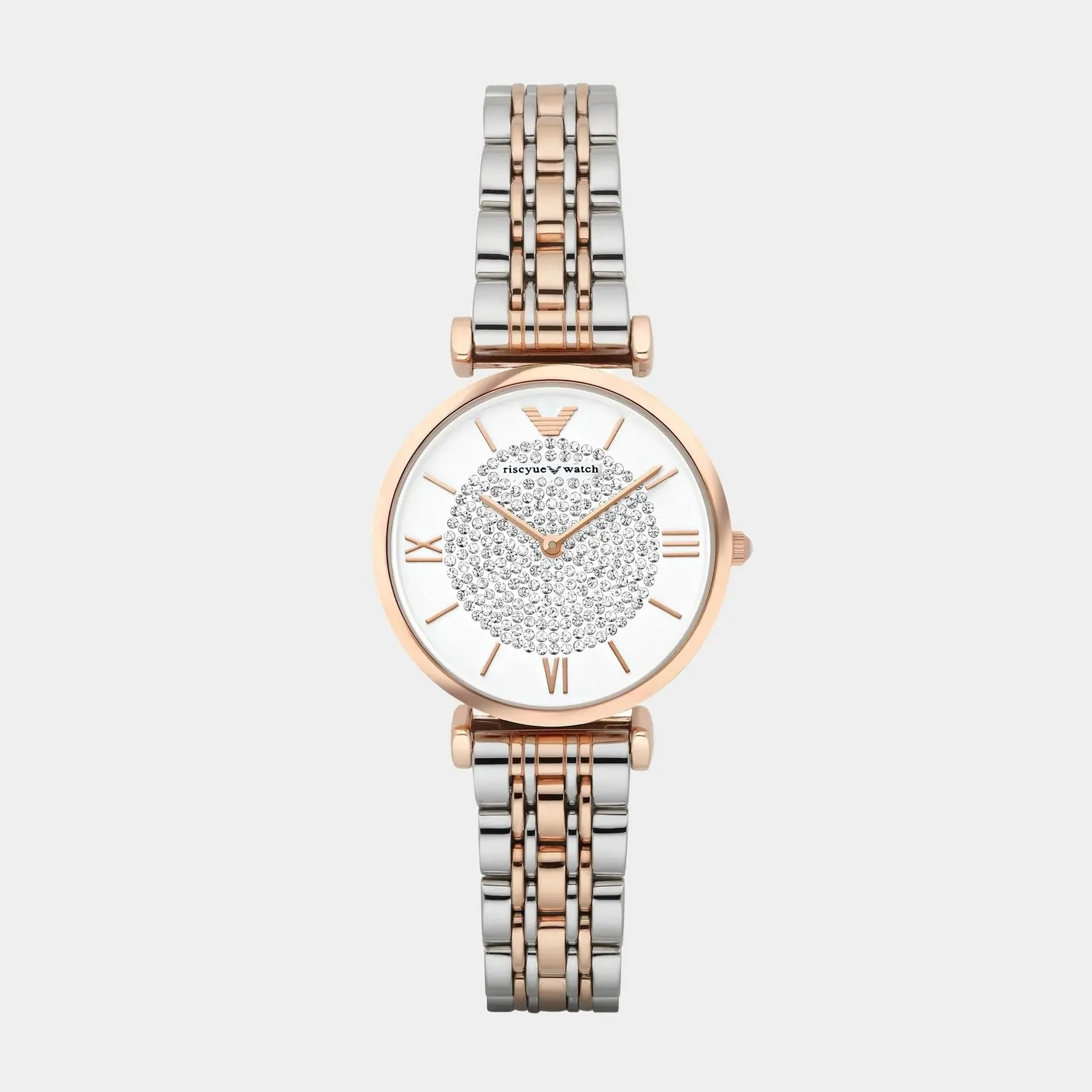 Riscyue Vrouwen Horloges Mode Originele Quartz Polshorloge Voor Dames Romeinse Wijzerplaat Oogverblindende Diamant Luxe Tweekleurige Roestvrij Staal