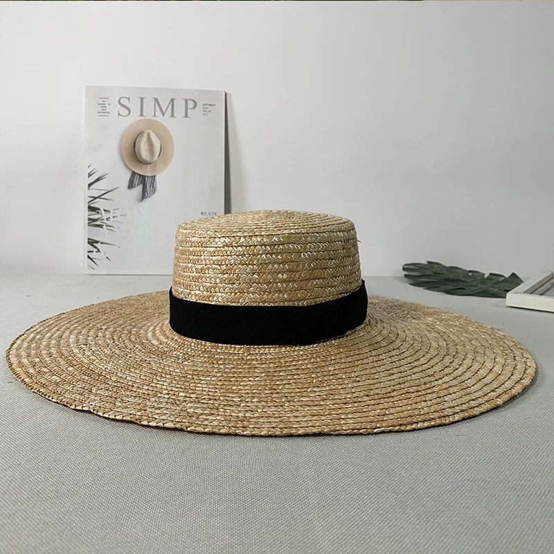 Fashion Oversized Hat Brim Foldable Giant Women Floppy Summer Sun Beach Flat Top Straw Hats Seaside Sun Shade 13cm