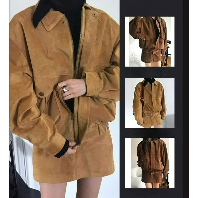 Spring and Autumn New Fashion Retro Versatile Lapel Loose Top Skinny Long Sleeve Jacket Jacket Skirt Short Skirt Two-piece Set