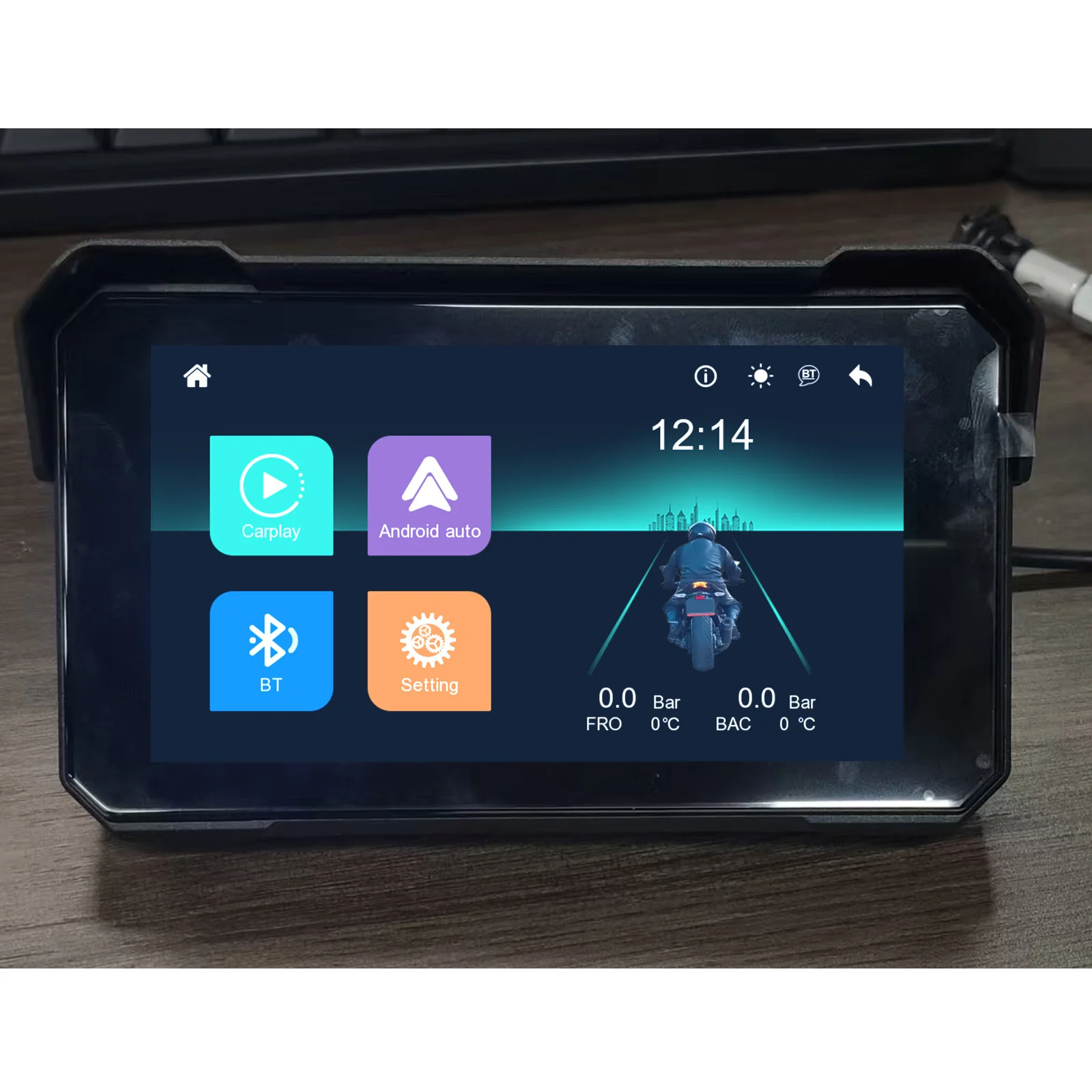 Podofo 5 Zoll Carplay Motorrad-Armaturenbrett Universeller Smart-Player Android Tragbarer Auto-Monitor IP68 Wasserdichtes Reifendruck-Überwachungssystem – Detail 11