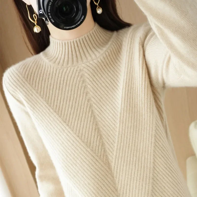 

2023 Fashion Solid Color Turtleneck Women Autumn Winter Knitted Sweaters Basic Primer Pullovers Korean Sweater Slim-fit Pullover