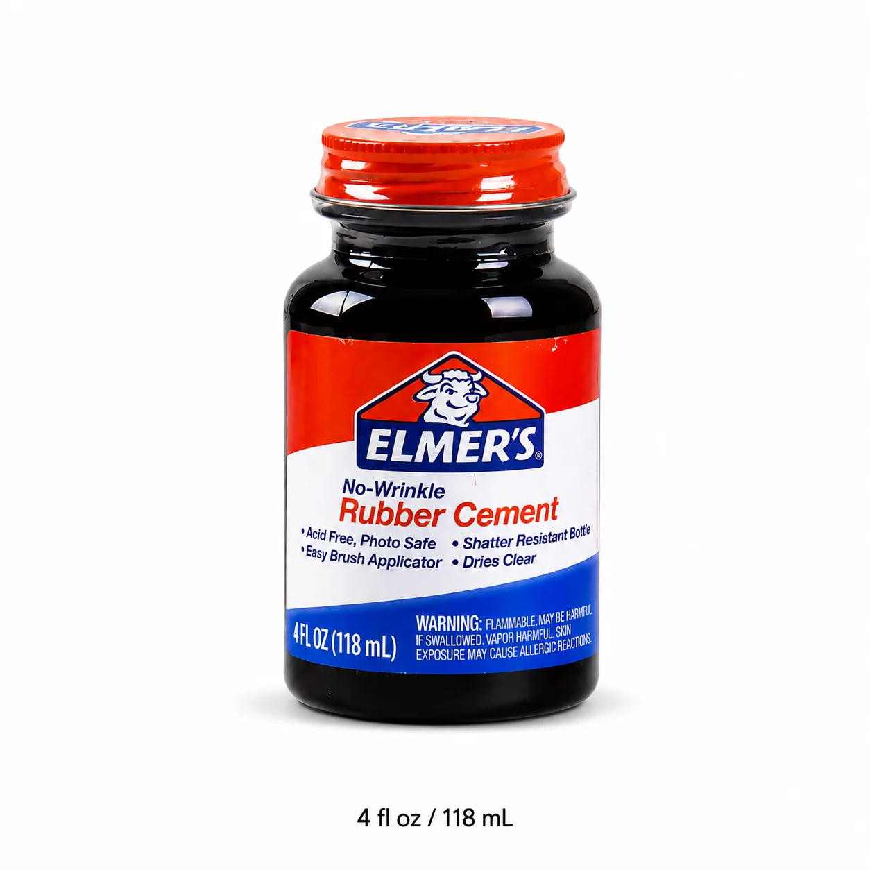 Elmer's No-Wrinkle Rubber Cement 4oz Clear Glue with Brush Applicator Photo Safe Adhesive for Scrapbook Paper Craft