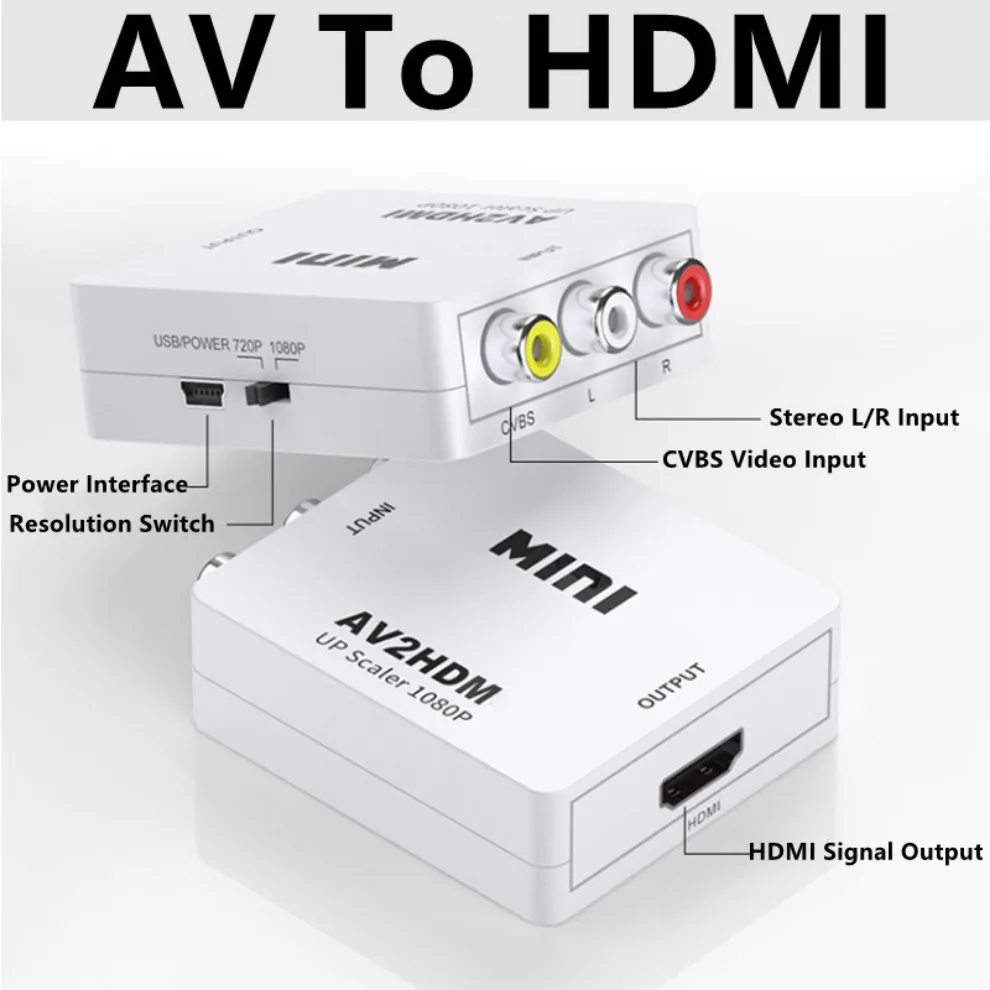LccKaa 1080P AV to HDMI Converter Box HDMI-compatible to AV RCA CVSB L/R Composite Video AV Converter Adapter for TV VHS VCR DVD