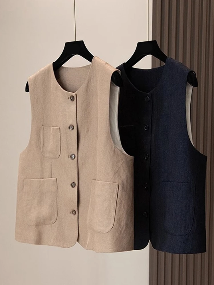 

Новая женская летняя жилетка-топ из высококачественного льна в стиле ретро, универсальная, свободного кроя, однотонная, для многослойных образов, с эффектом стройности