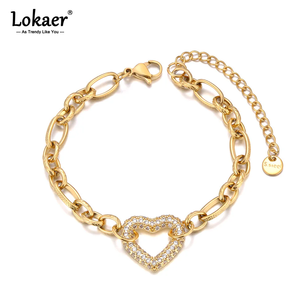 Lokaer Zarte Strass Herz Blume Charm Armband Exquisite Edelstahl Wasserdicht Schmuck Frauen Drop Shipping B25018