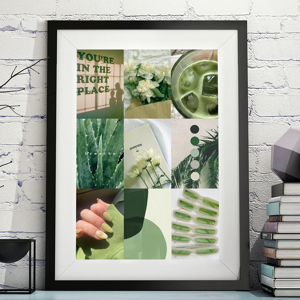 70pcs Green Matcha Aesthetic Wall Collage Kit,Green Wall Art Poster Cards Dorm Bedroom Room Decoration,Energetic Postcards Set