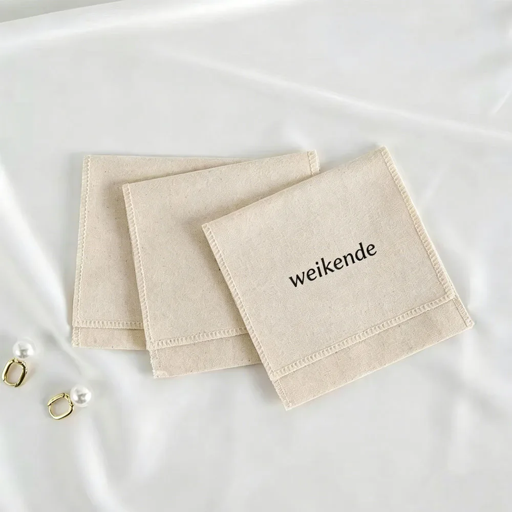 Custom Logo Canvas Cotton Muslin Jewelry Envelope Flap Bag Cute Packaging Wedding Favors Rings Earrings Bracelet Perfume Sachet