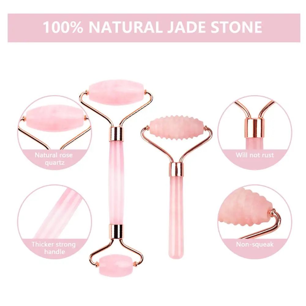 6In1 Face Skin Care Tools Jade Roller Rose Quartz Natural Stone Gua Sha Facial Massager Kit for Face Lift Cleaning Anti-wrinkle