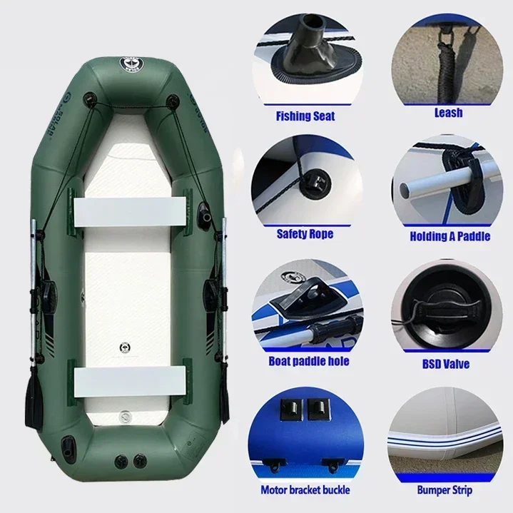 لـ Neues grünes Fischerboot pour 1–6 Person mit Luftdeckblokden، 0,7 مم ديكس PVC-Angelboot zum Rudern mit laminiertem Wassersp