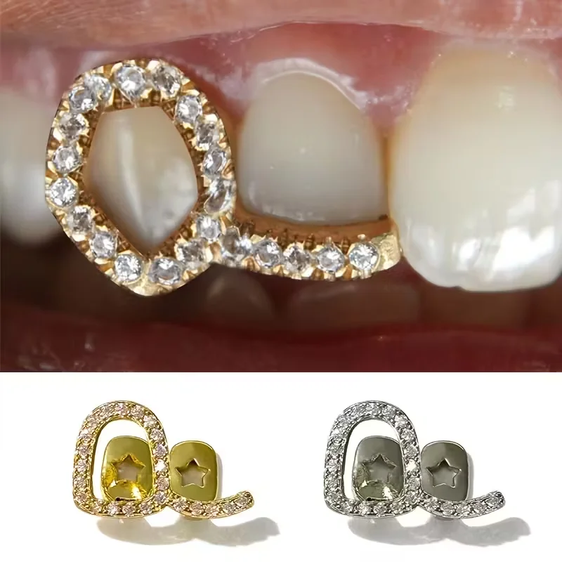 Hip-Hop Tooth Jewelry - Golden-Tone Chain-like Bar with Hollow Center, Easy Clip-On Dental Grill for Men & Women
