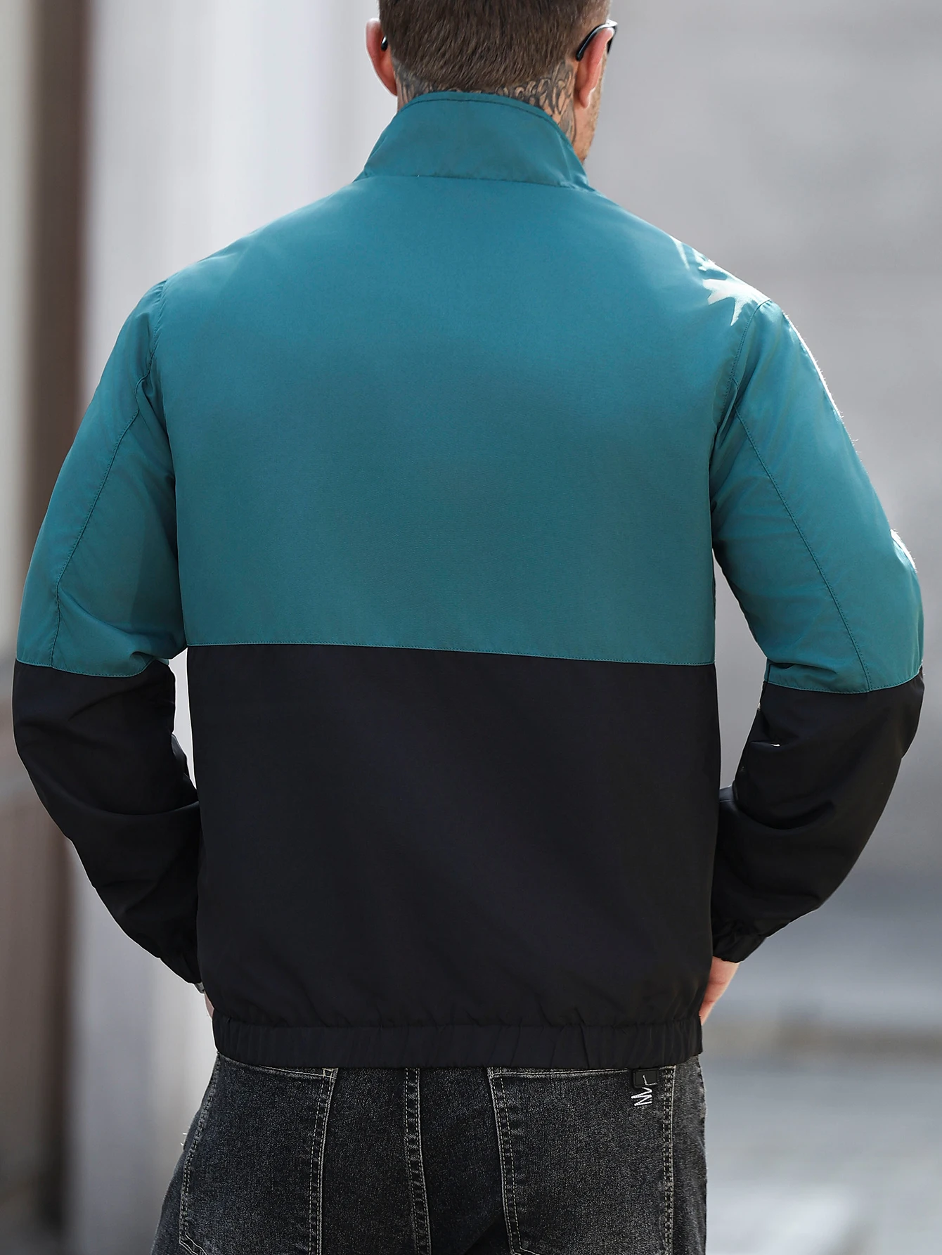 Men's Double-Layer Color-Block Jacket, Striped Stand Collar with Spliced Liner, Casual Sports Top, Team Uniform, Jersey, School