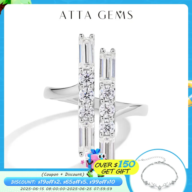 

ATTAGEMS D VVS1 Цвет 925 ct кольца с муассанитом для женщин регулируемое кольцо твердое Стерлинговое Серебро пробы обручальное свадебное ювелирное изделие