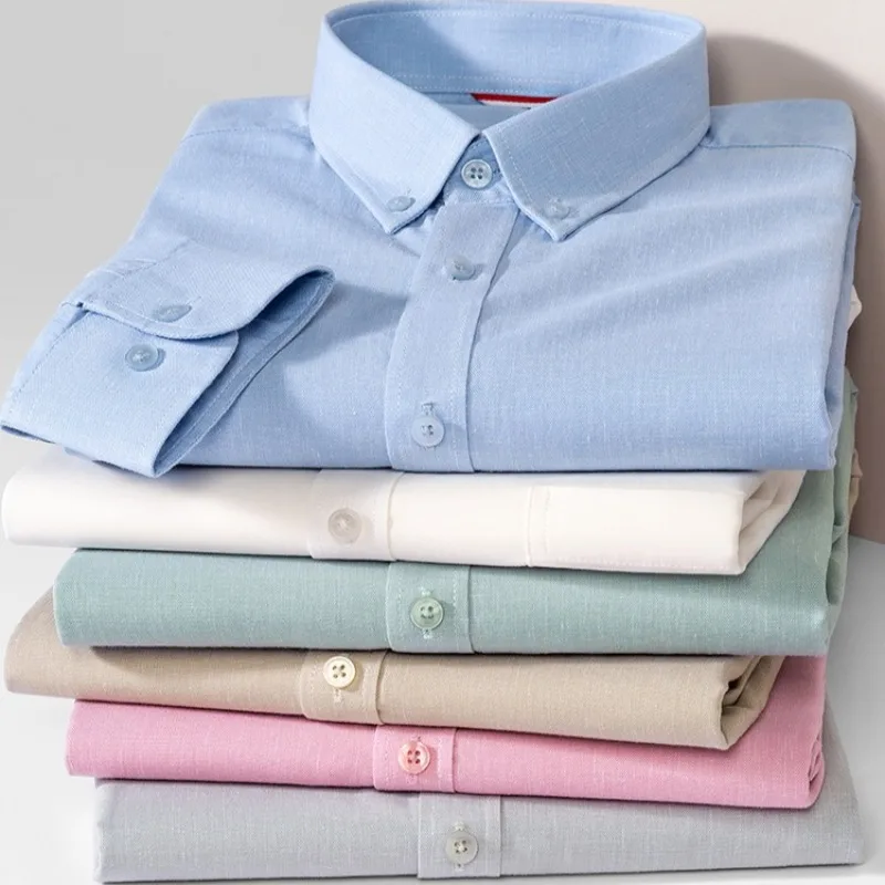 

Spring new business shirt linen cotton blended non-ironing wear-resistant shirt men's white slim fit business gentleman