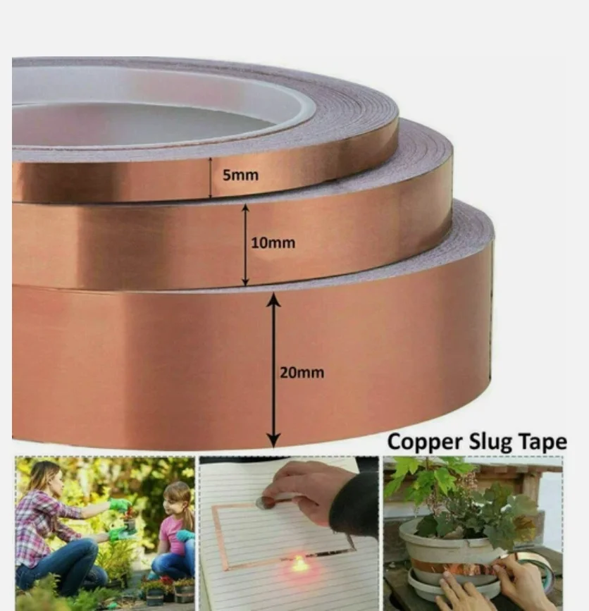 NEUE DIY Leitfähige Kupferfolienbänder 5/6/8/10/12/15/20 mm selbstklebendes leitfähiges Kupferfolienband, Länge 20 Meter für abweisende Gitarre