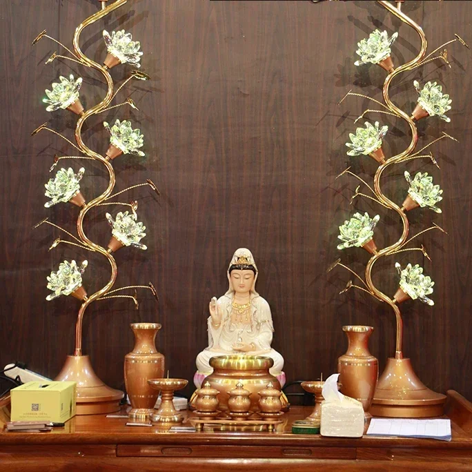 

Sanmantuo LED Lotus Lamp Buddha Colorful Lotus Crystal Worship Lamp Buddhist Altar Lamp