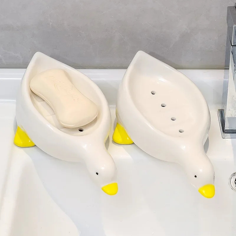 Cute Duck Soap Box Bathroom Soap Holder Washbasin Quick Drainage Soap Storage Plate Tray Shower Supplies Bathroom Accessories