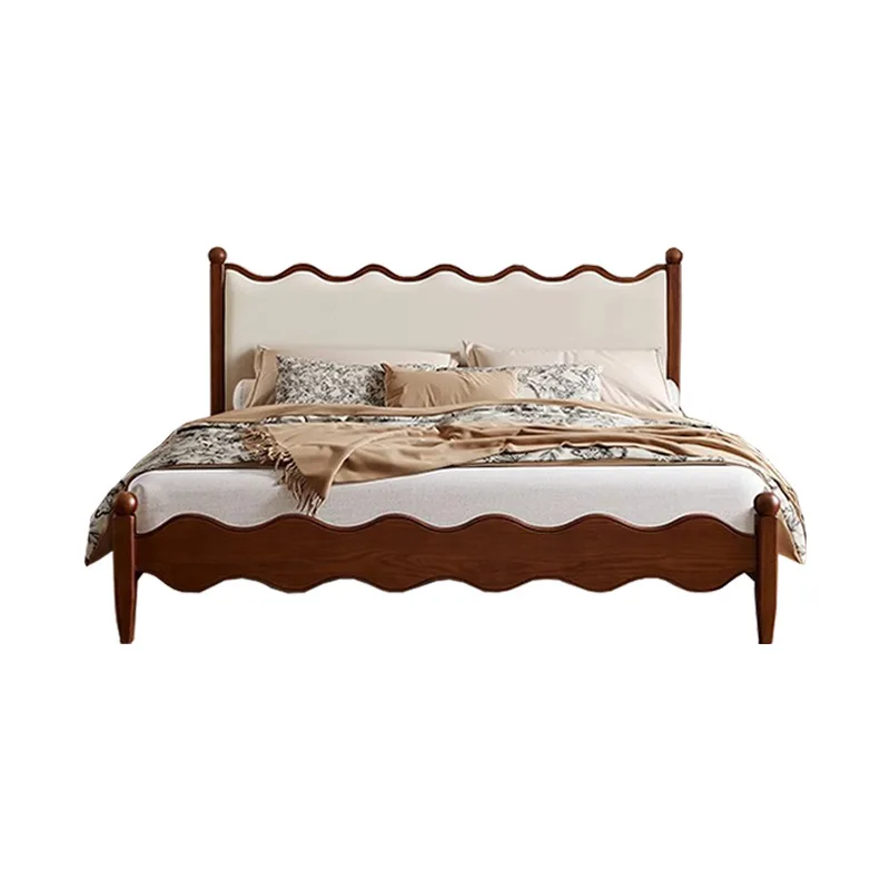 سرير ريترو كريمي فرنسي بطول 1.8 متر، سرير مموج، سرير مزدوج للشقة الصغيرة #5