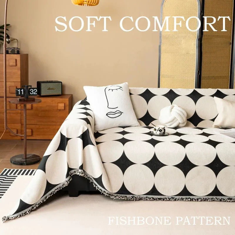 New Geometric Pattern Printed Sofa Towel Nordic Dustroof Tassel Blanket for All Seasons Anti-Wear Recliner Cover for Living Room