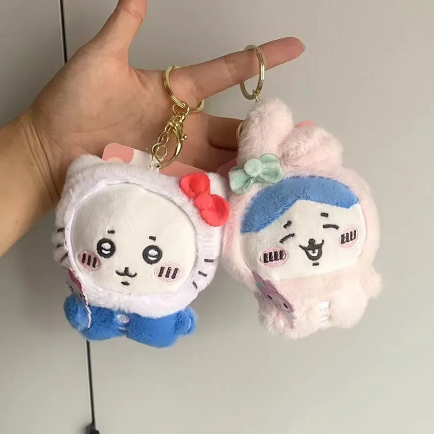 Cute Chiikawa Cartoon Hachiware Cross-dressing Kurome Melody Hello Kitty USAgi Pendant Doll Keychain Bag Hanging Gift Doll Toy