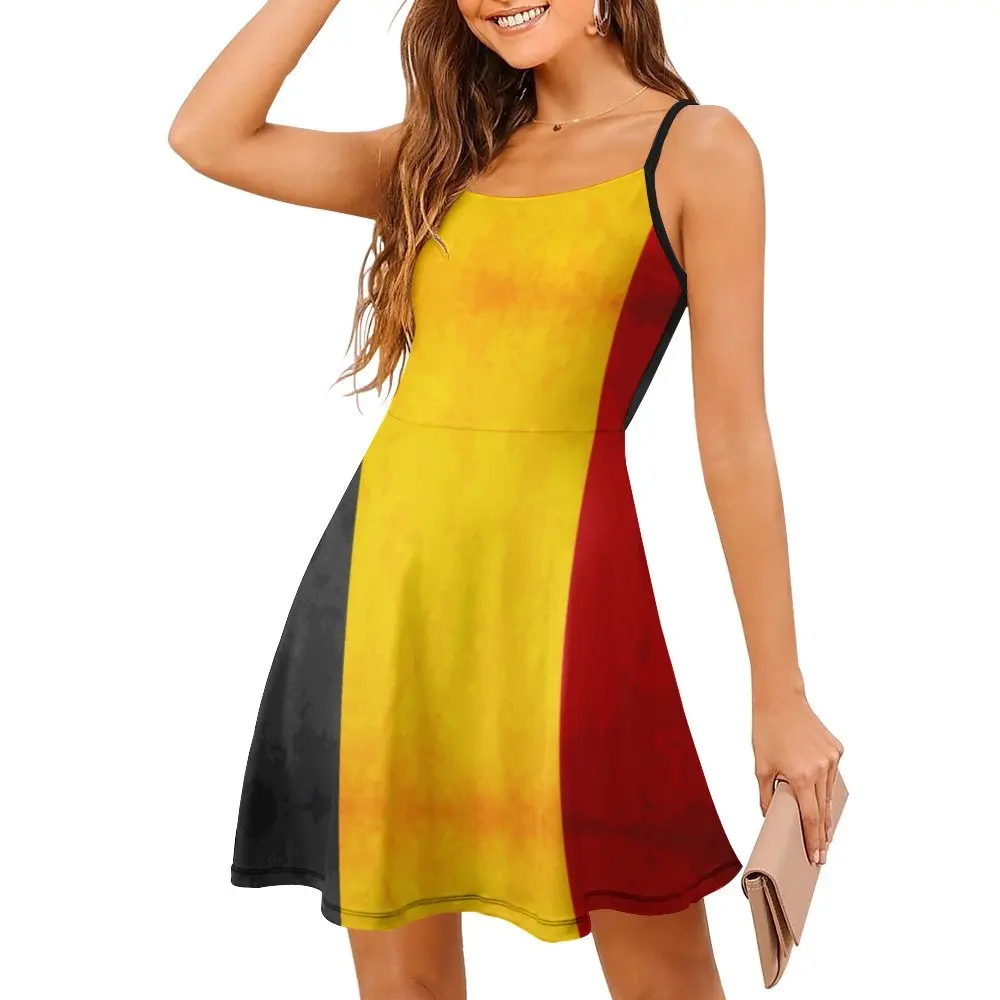 

Belgium Belgian Flag National Flag of Belgium Women's Sling Dress Vintage Sexy Woman's Dress Nerd Vacations Suspender Dress