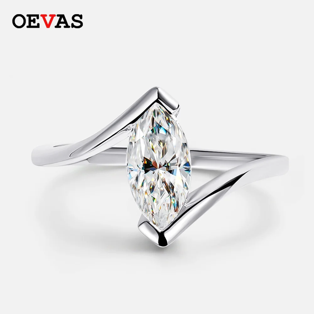 OEVAS 1 Carat Horse Eye D Color Moissanite Rings 18K Gold Plated For Women 100% 925 Sterling Silver Fine Jewelry Party Wedding