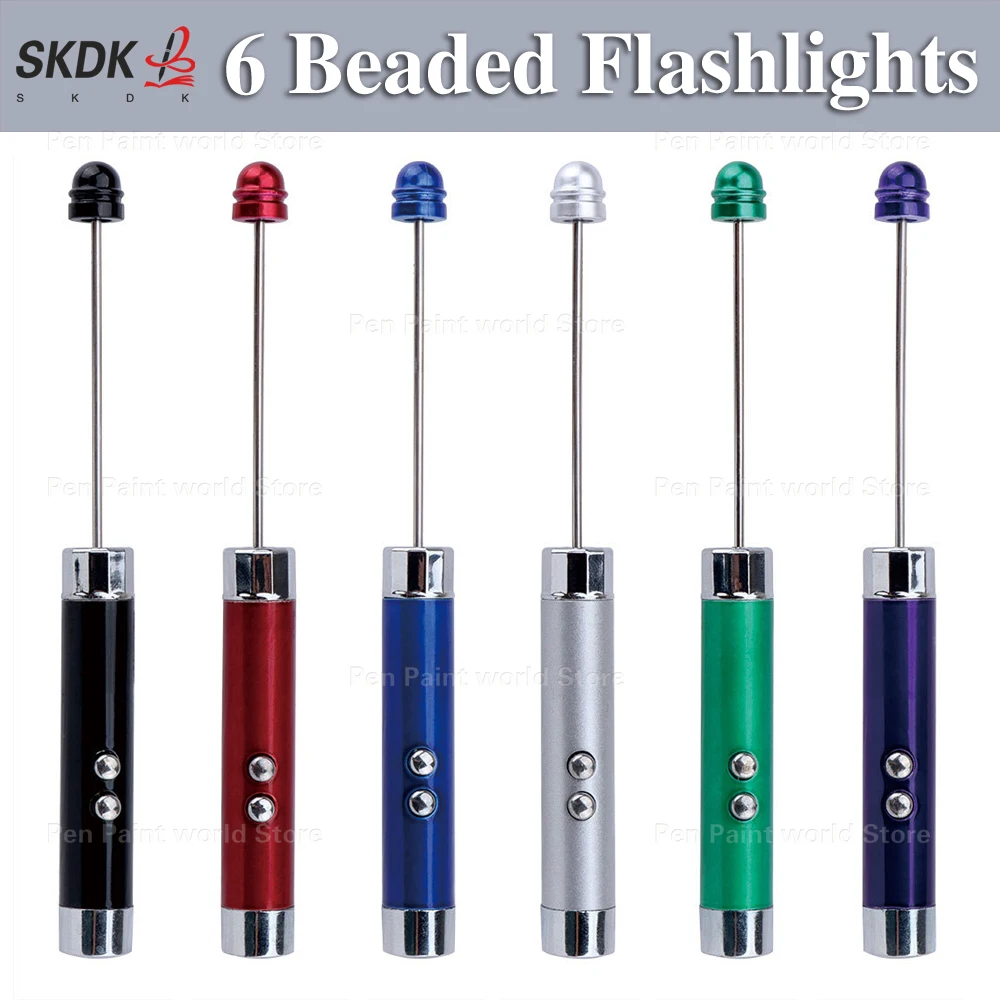 6Pcs Decorative Bead Light Pen Style - LED Torch & Cat Chaser, Metal Body for Gifts & DIY