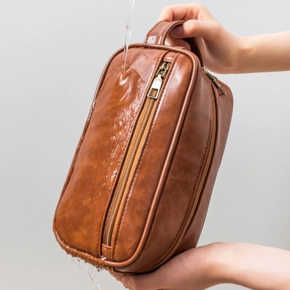Large Capacity Men Cosmetic Bag Zipper Waterproof PU Wash Bag Korean Style Make Up Pouch Bag Toiletry Storage Bag Toiletry Case