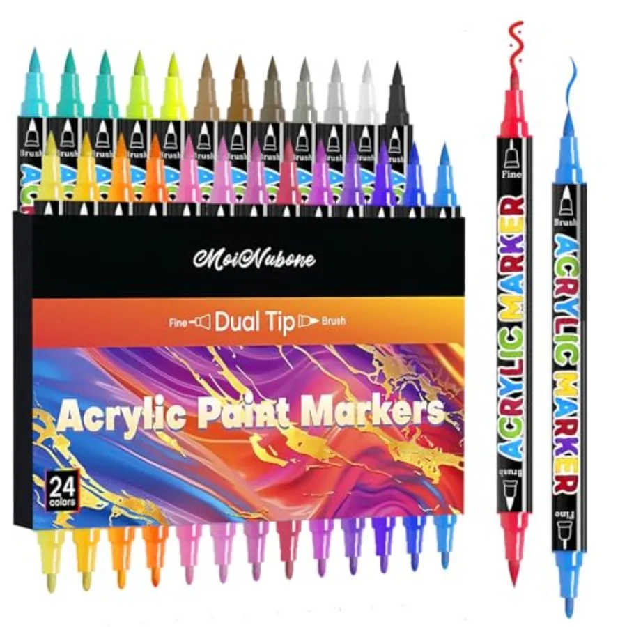 

Dual Tip Acrylic Paint Markers, Premium Acrylic Marker Paint Pens for Rock Painting, Canvas, Stone, Wood, Glass, Coloring, East