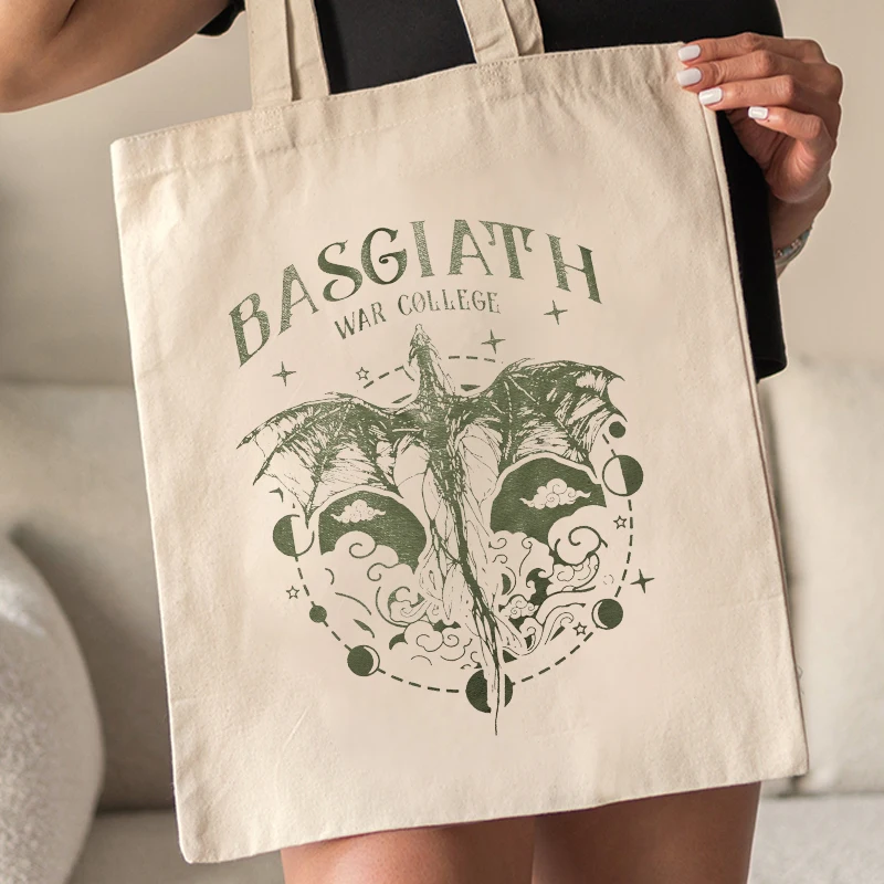 Basgiath Pattern Tote Bag Canvas Shoulder Bags Trendy Folding Clutch Large Capacity Shopping Organizer Gifts for Pretty Girls