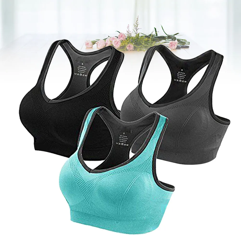 

3Pcs Women Sports Bra Padded Seamless Shockproof Fitness Bra Tops Nylon Black Gray Blue Size Bras for Women