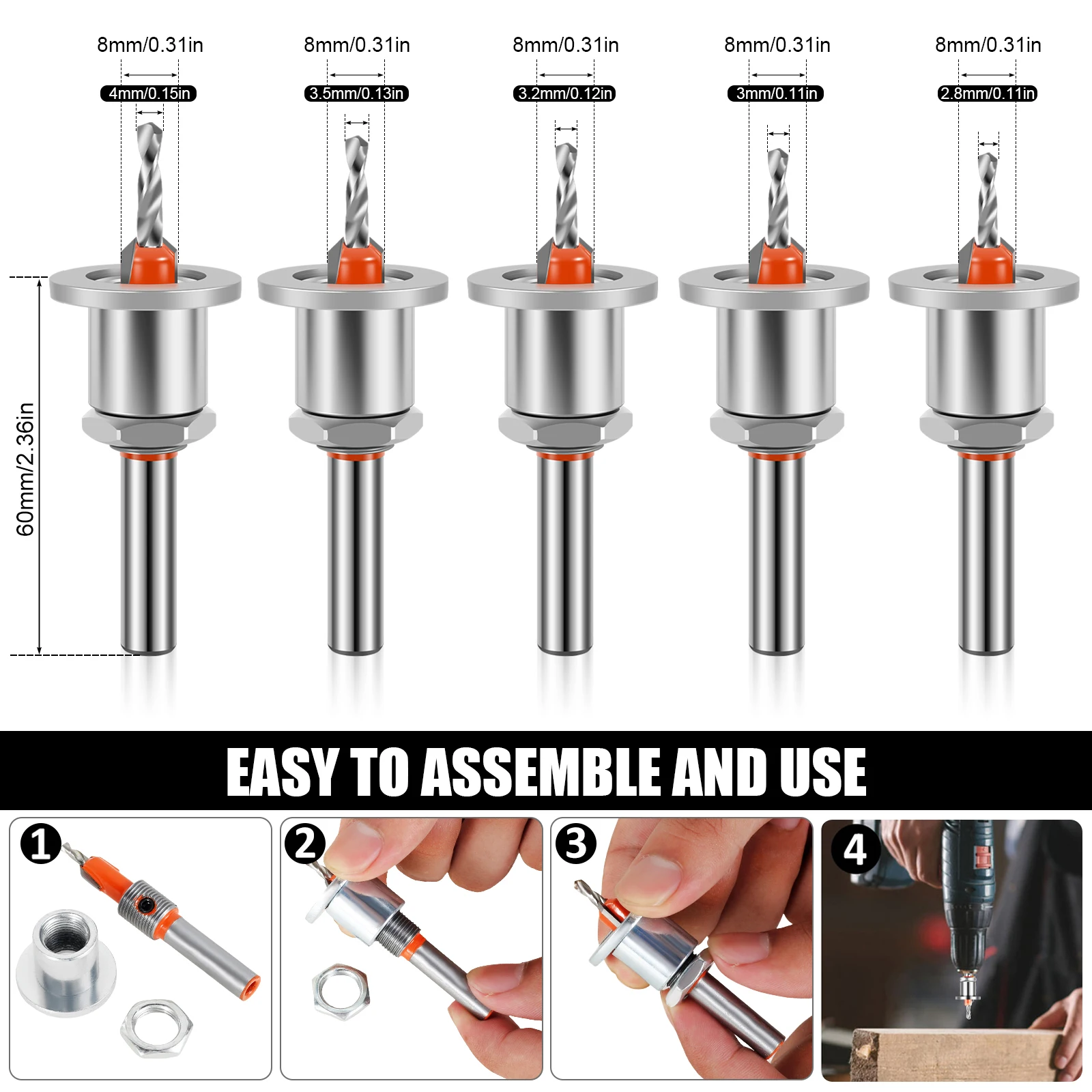 5Pcs Countersink Drill Bit Set Adjustable Counter Hole Drill Bit Metal Woodworking Counter Sinker Tool Kit with 5 Wrench