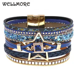 WELLMORE BOHO bracelets for women charm leather bracelets star bracelet female fashion jewelry wholesale dropshipping