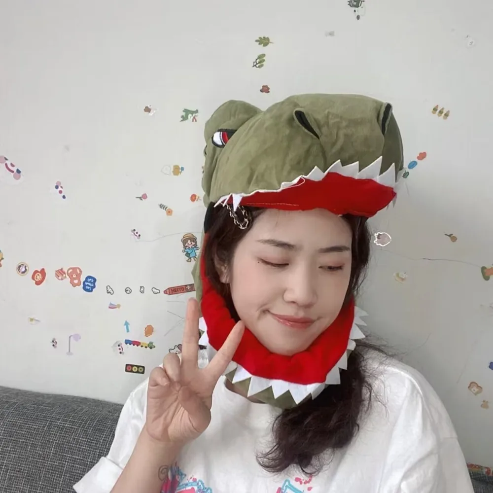 Férias cosplay pp algodão boneca chapelaria dinossauro verde adulto pelúcia dinossauro chapéu tubarão bonito pelúcia tubarão chapéu festa