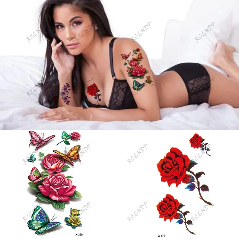 1/16PCS Waterproof Temporary Tattoo Sticker flower butterfly rose sexy Fake Tatoo flash tatto body art for girl Women
