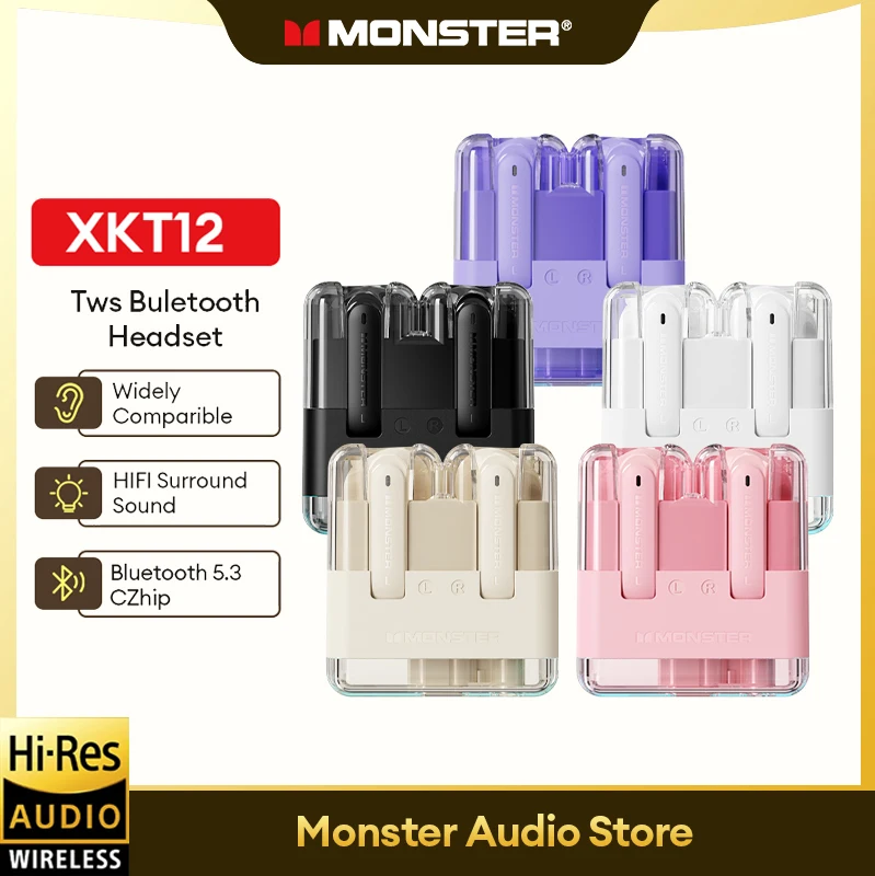 

Original Monster XKT12 Gaming Earphones Bluetooth 5.3 TWS Wireless Headset Noise Reduction Earbuds Long Endurance Headphones