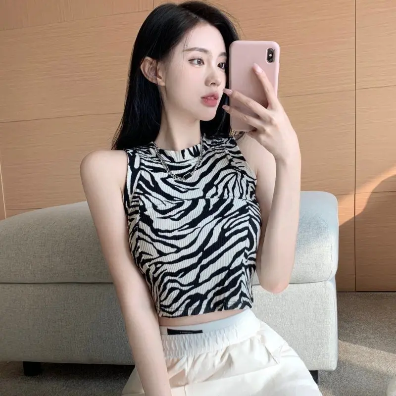 

American Leopard Print Bottoming Suspender Y2K Fashion Temperament Style Slim Tube Top Cool Casual Sleeveless Top Beach Vacation