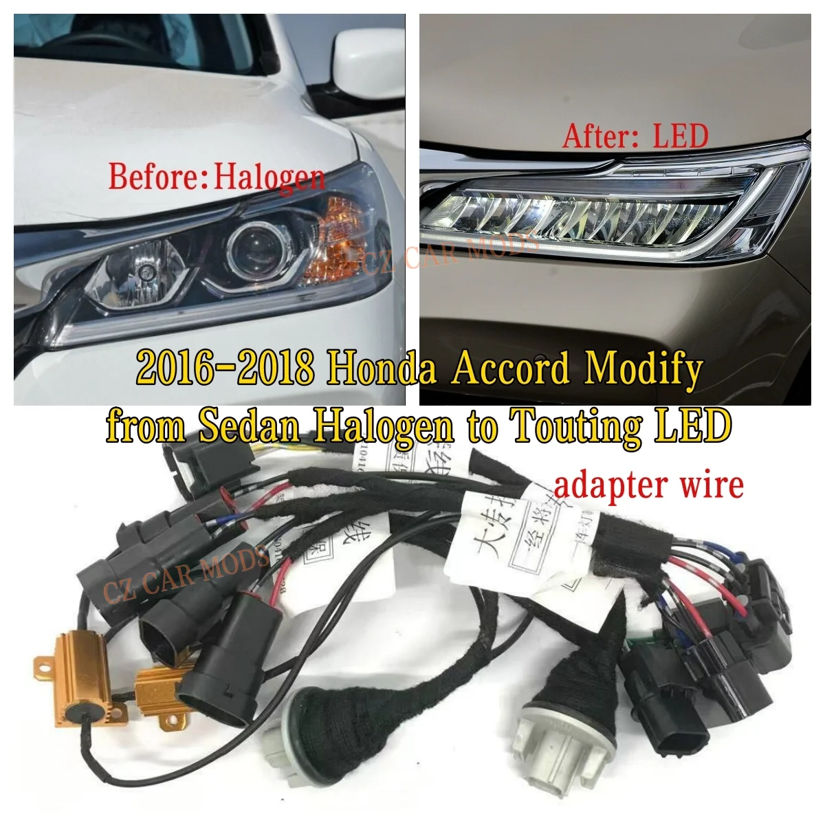 

Sedan Halogen to Touring LED Car Headlight Modified Adapter Wire Harness for 2016 2017 2018 Honda Accord