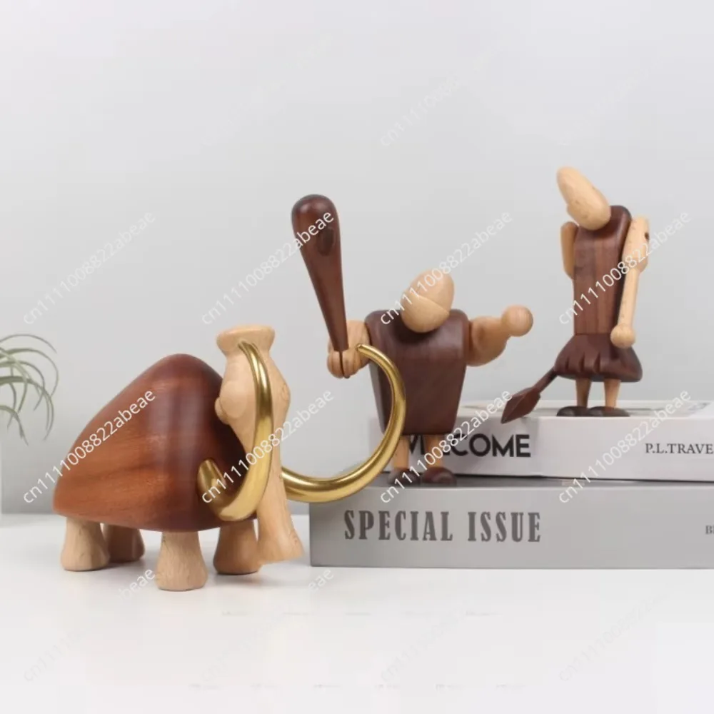 Solid wood carving mammoth creative home decoration, TV cabinet desktop decoration, Nordic minimalist style wooden handicrafts