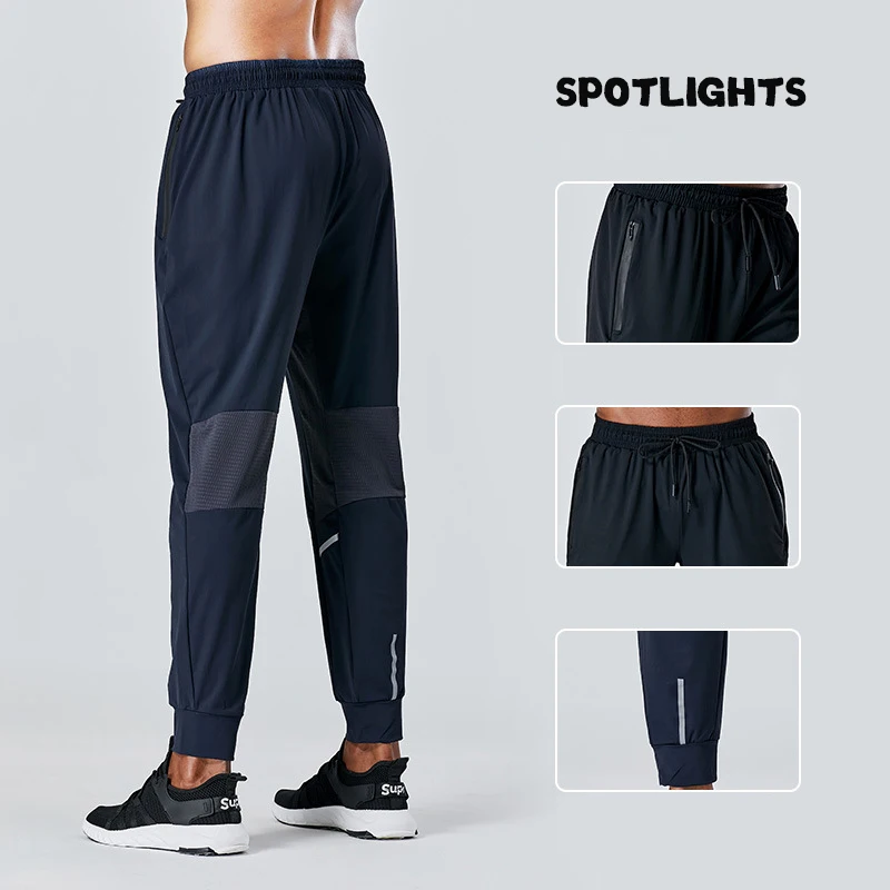 (M-3XL) بنطال رياضي رجالي للركض سريع الجفاف وجيد التهوية سروال مدبب مع أصفاد فضفاض مناسب من النايلون رياضي للجري #3