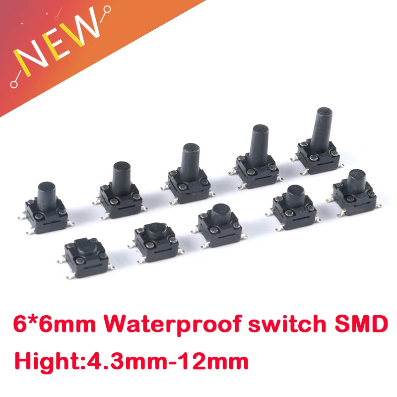 10PCS/lot 6x6mm Panel Waterproof Tact Switch 6x6x4.3 5 6 7 8MM Dustproof Switch 4Pin SMD Micro Buttons 6*6*4.3MM 5MM 6MM 7MM 8MM