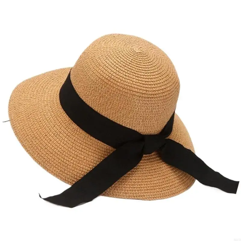 قبعة صياد السمك من القش القابلة للتنفس M6CD للنساء توفر تغطية ممتازة للشمس لقضاء عطلة الشاطئ والأنشطة اليومية #4