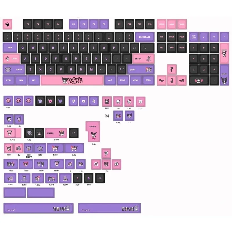 MINISO Sanrio Anime Kawaii Kuromi Keycaps Cartoon Style Mechanical Keyboard CHERRY KeyCaps Cute PBT KeyCaps Keyboard Accessories