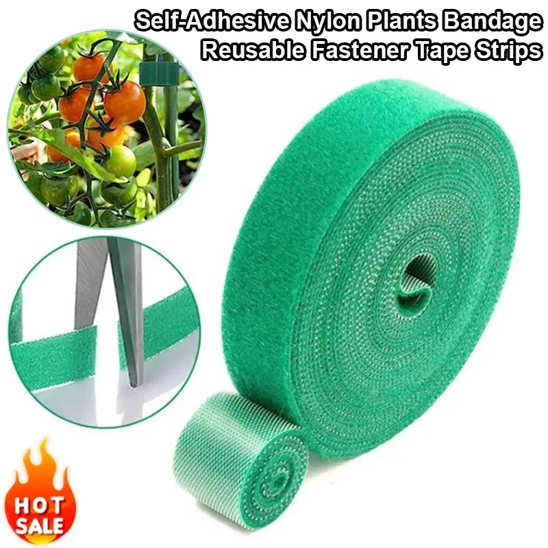 1M Self Adhesive Nylon Plants Bandage reusable fastener tape strips Green Adjustable Plants Hook Loop Garden Twine Plant Ties