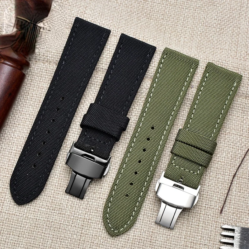 For Seiko Seagull Citizen Aw5000 Eco-Drive Black Green Blue 20mm 22mm Nylon Canvas Sweat-Proof Genuine Leather Men Watchband