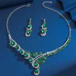 Cross border dazzling gemstone set adorned with diamond necklace, earrings, party and dance party two-piece set
