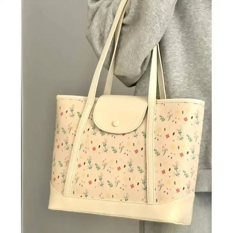 Bloom Fashionable Floral White Tota Handbag Women Korean Style Casual Shoulder Bags Ladies Sweet Cute Underarm Bag Y2k