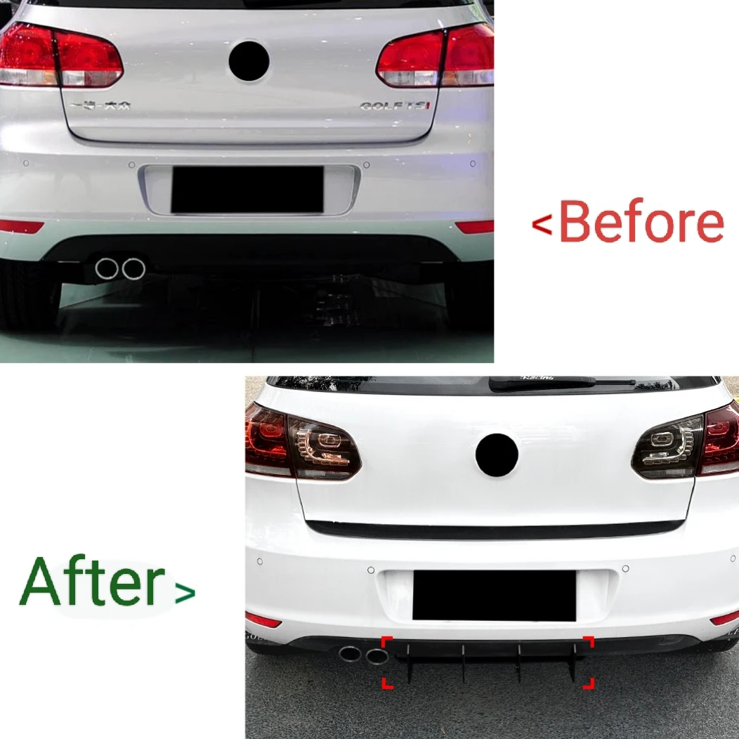 Diffuser Spoiler Splitter Bumper Belakang Mobil 4 Sirip untuk VW Golf 6 MK6 Standard TDI TSI 2008-2013, ABS Gloss Black Bodykit Tuning